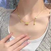 合金项链 6011花边流苏平安锁包项链锁骨链气质百搭高级感古法金