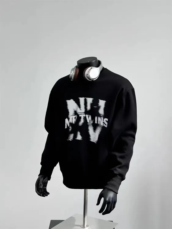 重磅美式宽松450G卫衣涂鸦效果字母套头加厚秋冬季圆领衣简约百搭