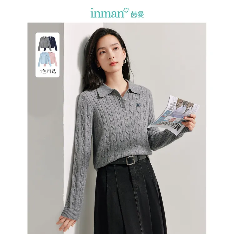 茵曼老钱风POLO领麻花针织衫2025春季女装高级感百搭通勤通勤穿搭