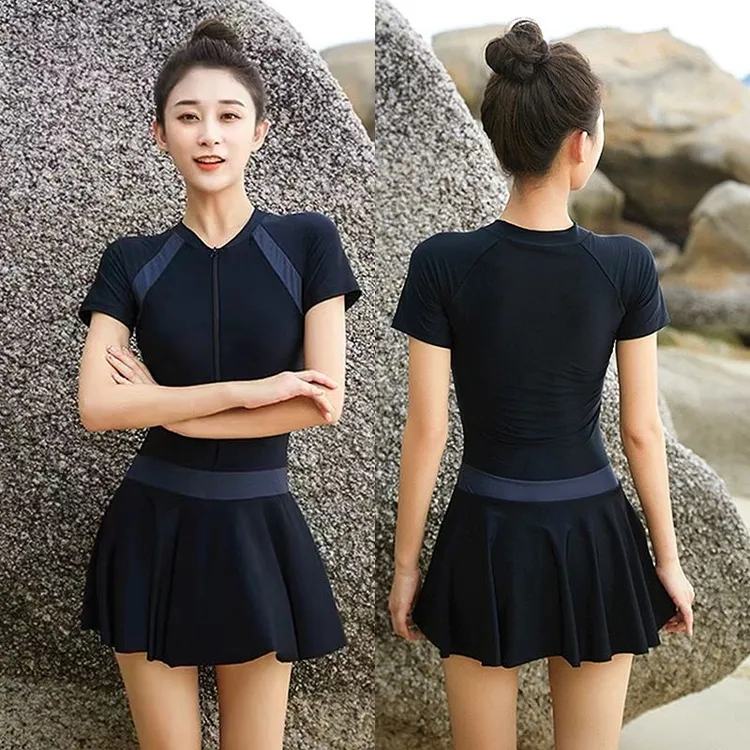 拼接连体泳衣女ins新款夏季网红保守大码韩版时尚遮肚泳装泳衣