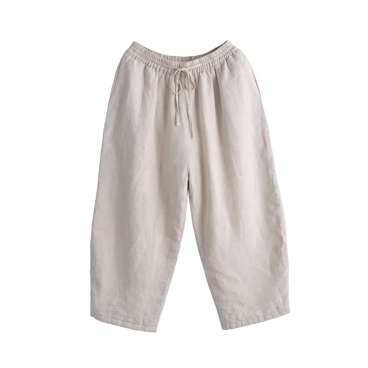 【以之】设计师原创加厚亚麻松紧腰宽松新疆长绒棉棉花长裤弯刀裤