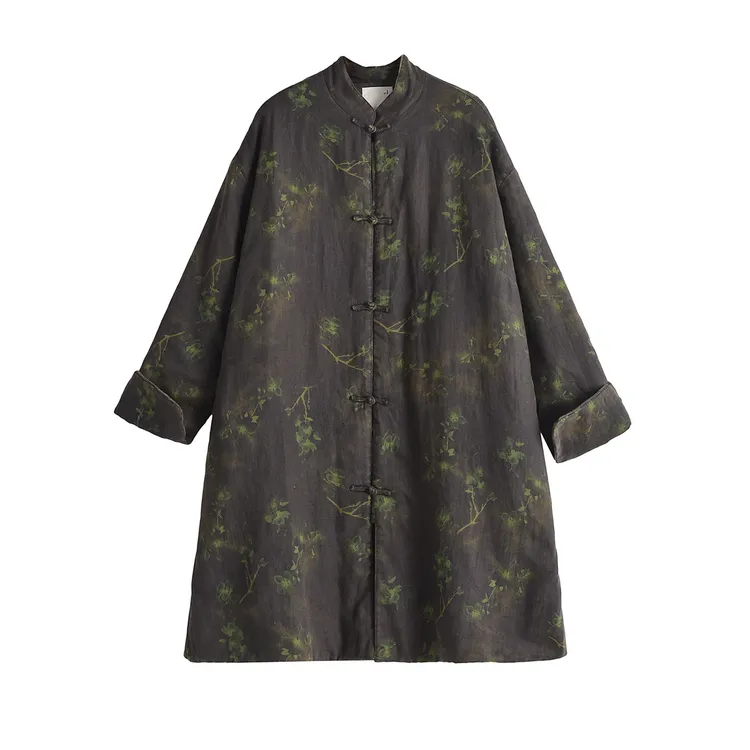 【以之】设计师原创重磅印花工艺竹影100%亚麻新中式国风棉衣外套