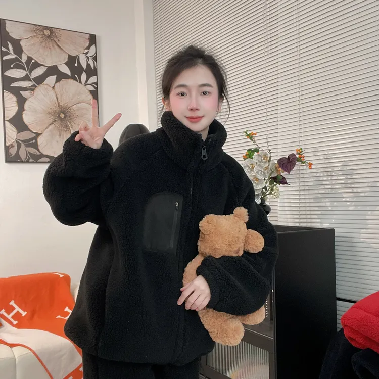 极寒系列变态厚三层复合宽松立领真防风真保暖摇粒绒可外穿家居服