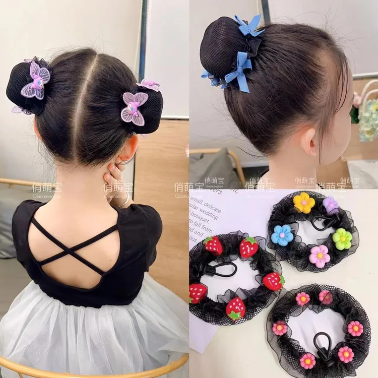 新款儿童可爱韩版弹力式丸子头盘发发网头饰舞蹈发饰女童萌宝