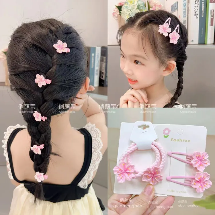 粉色樱花发夹甜美发夹皮筋小女孩发圈头绳发卡可爱女童萌宝迷你
