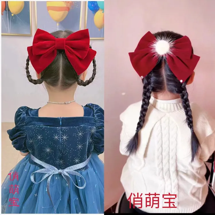 新款复古红色丝绒发蝴蝶结发夹后脑勺发夹