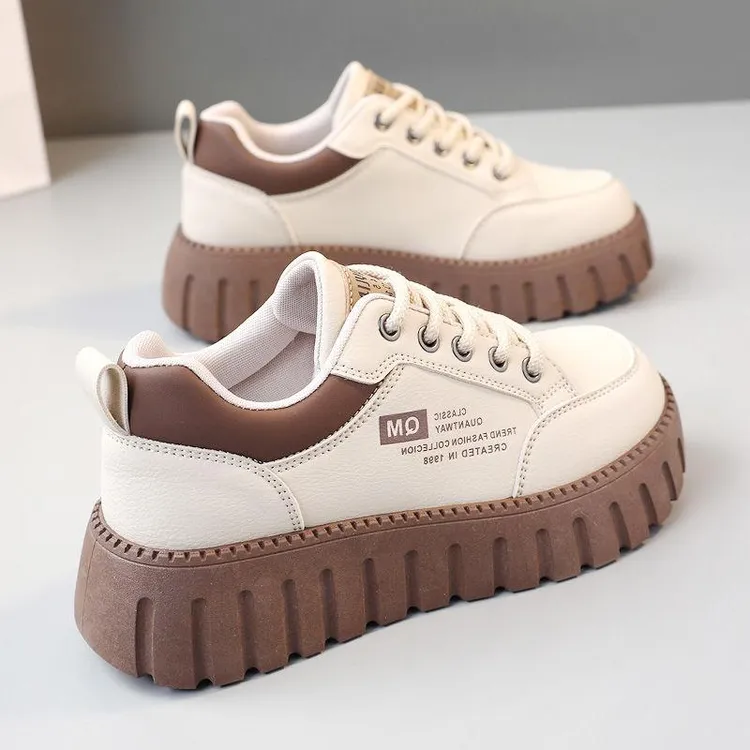 新款2024春夏季增高板鞋松糕底耐磨街拍潮流简约百搭复古学生女鞋