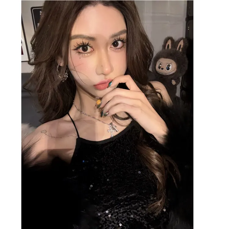辣妹修身短款美背上衣亮片bling闪闪链条吊带背心女内搭