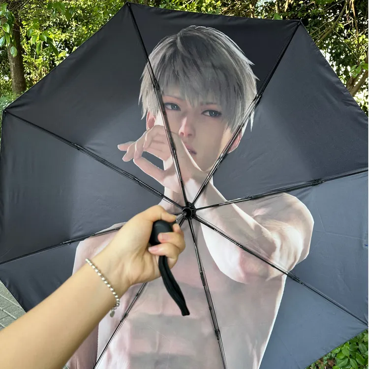 YUANYULUO/源雨落沈星回全自动紫外线黑胶三折晴雨折叠雨伞简约