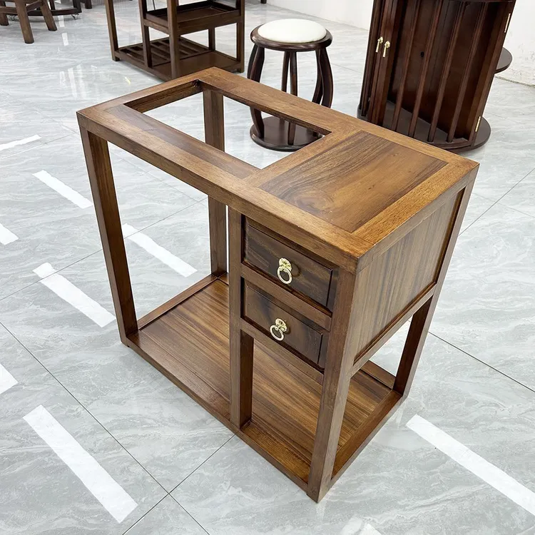 胡桃木简约双抽柜茶水柜高档客厅家用烧水储物茶柜办公泡茶桌