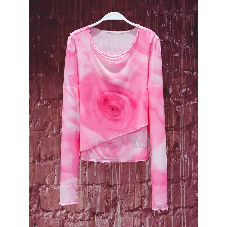 【韩哥女装】夏欧货清凉感渐变印染圆领修身防晒长袖上衣3167A