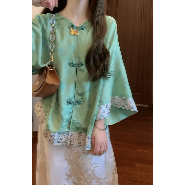 新中式国风提花薄款衬衫上衣外套半身裙套装裙复古宽松印花中国风