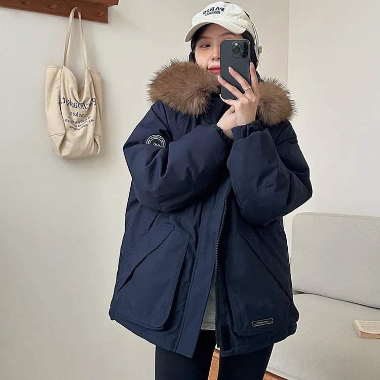 毛领加厚工装保暖棉服女冬季2025新款派克服棉衣宽松小个子外套爆