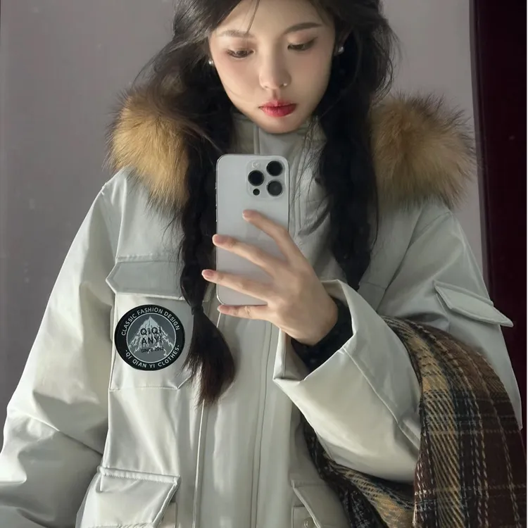 大毛领韩系工装棉服女2025冬季新款加厚保暖美式情侣外套新款棉衣