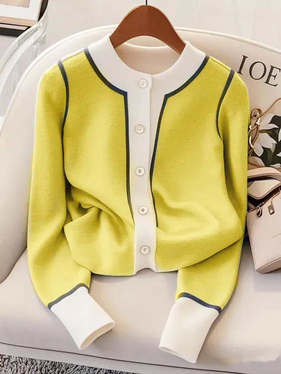 秋季女装2025新款上衣冷淡系高级感今年流行的漂亮小衫黄色针织衫