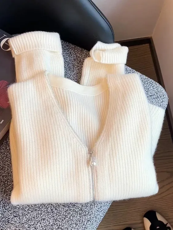 嗲到心坎里！高端品质！软糯拉链针织开衫女冬小个子毛衣甜美上衣