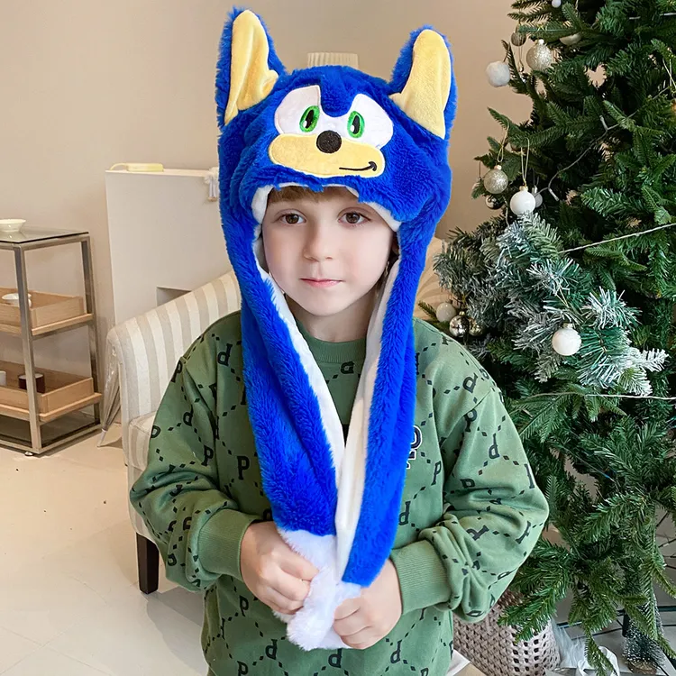 抖音会动的兔耳朵帽子网红儿童可爱气囊帽一捏长耳朵会动的兔子帽