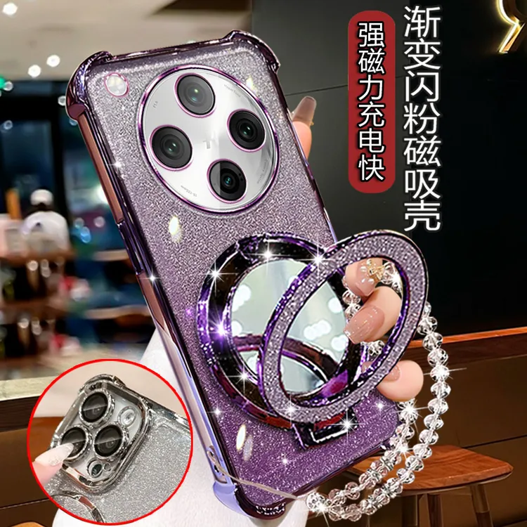 适用oppofindx8s+手机壳女款5g新潮FINDX8S+PLB110软壳带支架镜子