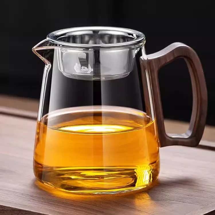 加厚玻璃公道杯胡桃木带把耐热家用分茶器倒茶杯过滤高档功夫茶具