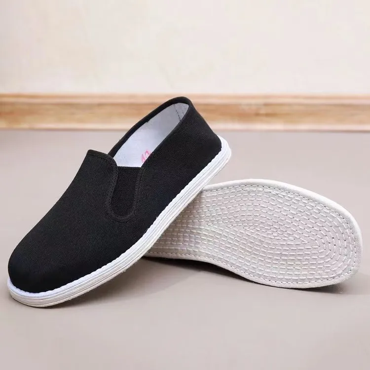 老北京布鞋男款春秋季休闲千层底一脚蹬加厚轮胎底工作黑布鞋子男