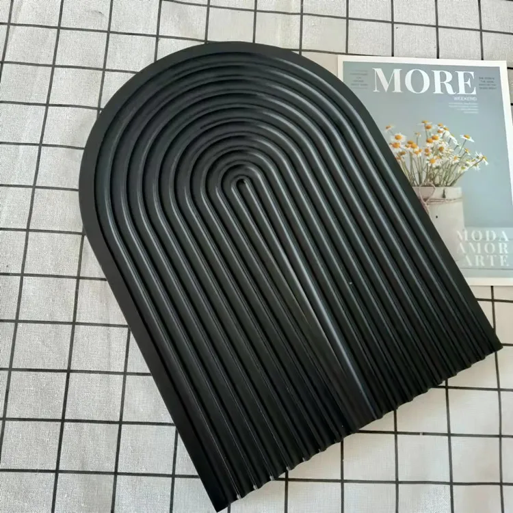 美食摄影道具木质轻奢风玄关摆件水波纹椭圆托盘