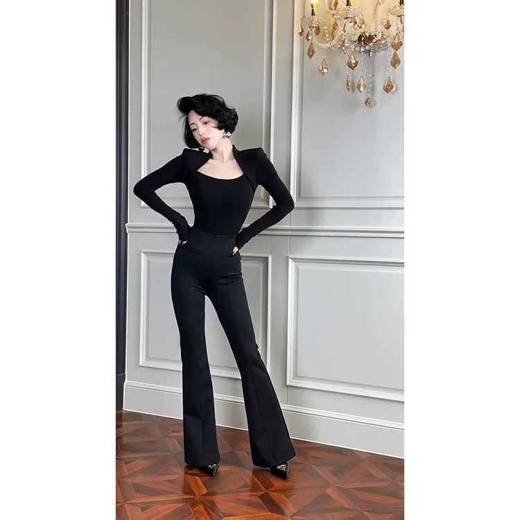 LYXJ【巴黎铁塔】秋冬气质显瘦高弹加厚喇叭裤200431