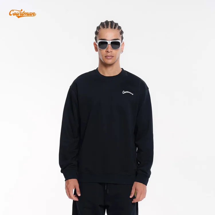 COURTMAN/野球帝美式圆领卫衣2024秋新品运动休闲复古简约印花