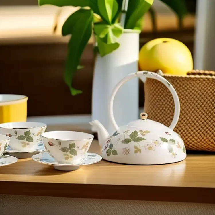 欧洲野草莓轻奢杯碟咖啡杯礼盒装一壶四杯四碟陶瓷釉下彩茶壶茶杯