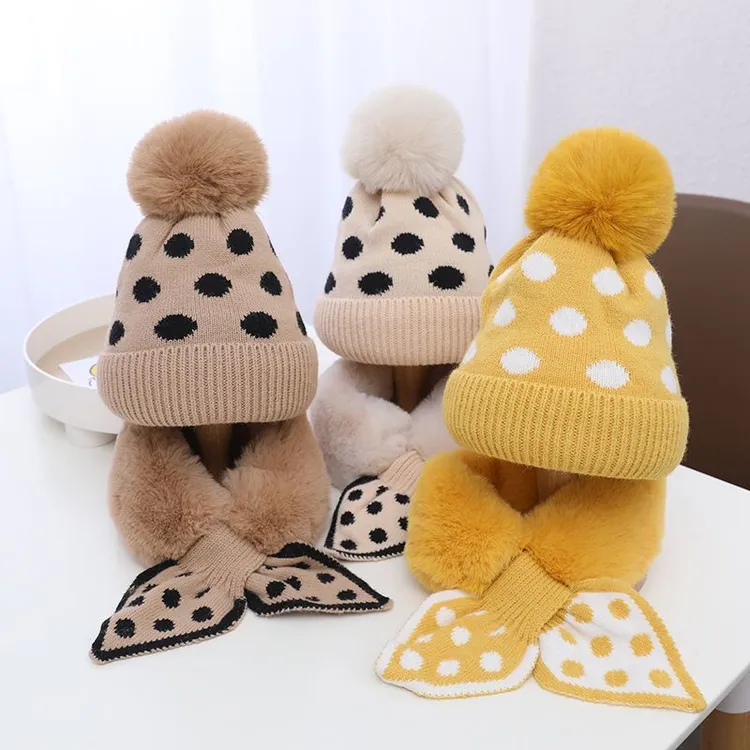 儿童帽子围巾两件套男女童冬季毛线加厚保暖套头帽宝宝针织护耳帽