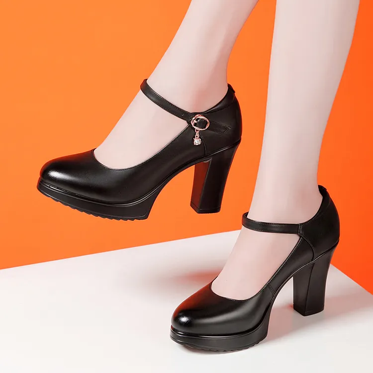 旗袍秀专用走秀高跟鞋女厚底防水台圆头舒适演出鞋粗跟工作鞋单鞋