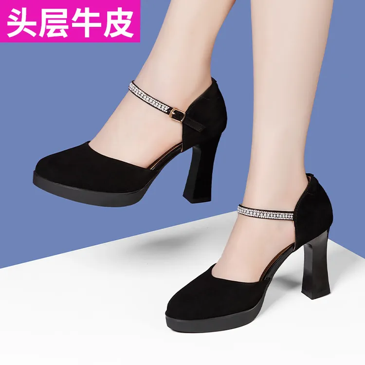 澳曼琳软牛皮专业步态走秀高跟皮黑色模特圆头表演形体训练单鞋女