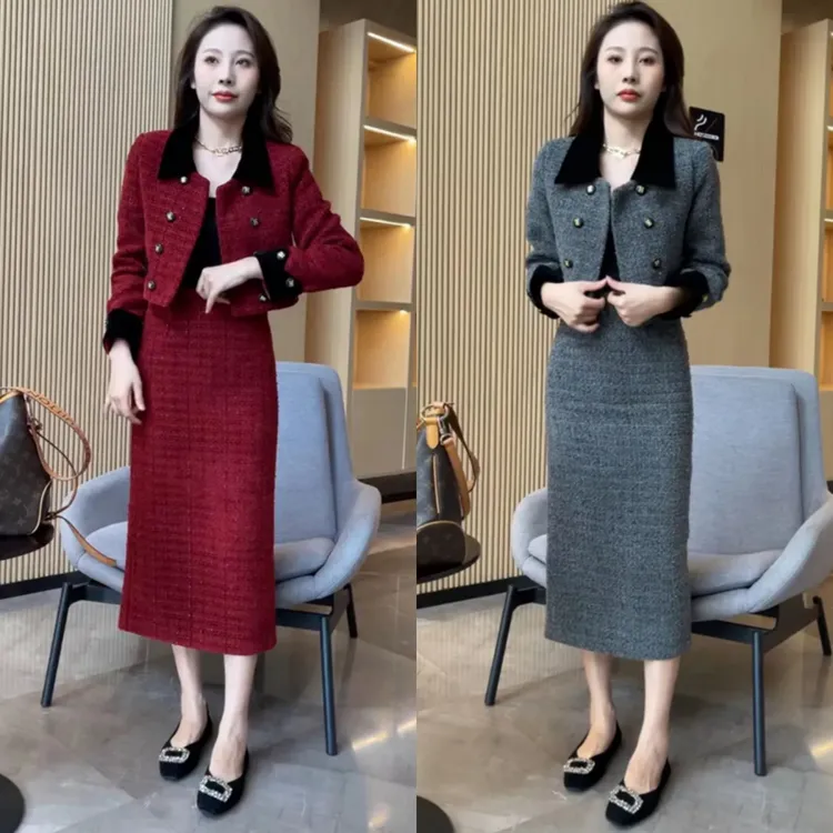 连衣裙套装显瘦气质针织时尚包臀秋冬小香风长袖网红洋气女神