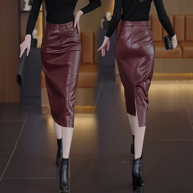 皮裙半身裙女秋冬2025年新款气质高腰直筒中长款高级感一步包臀裙