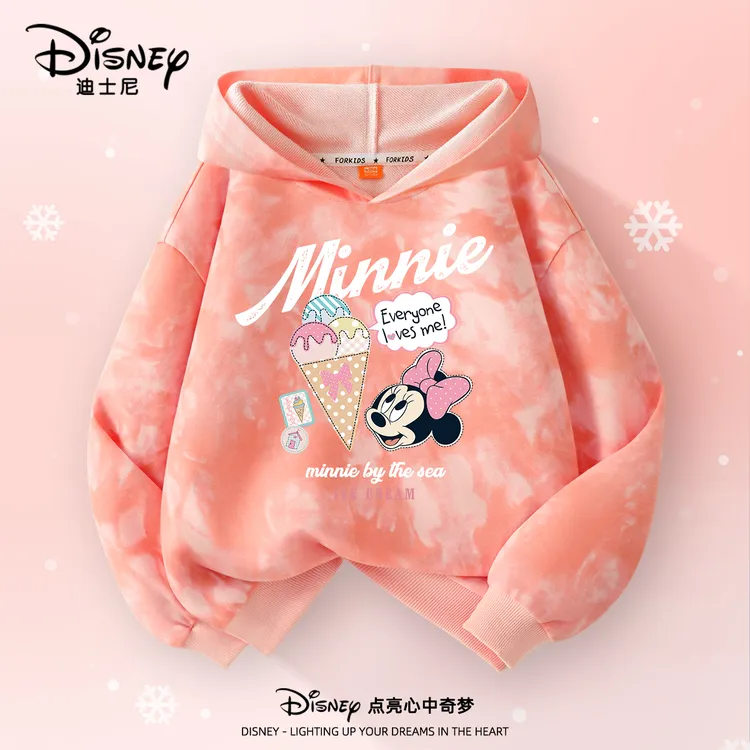 迪士尼童装女童卫衣秋款2025新款洋气女大童上衣扎染连帽儿童衣服