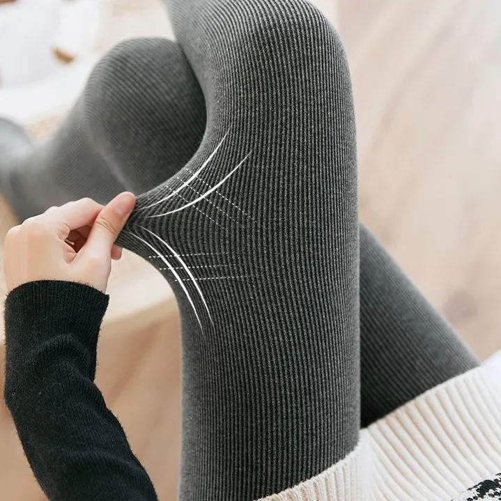 打底裤女外穿连裤袜秋冬加绒加厚保暖裤竖条纹弹力高腰薄款踩脚裤