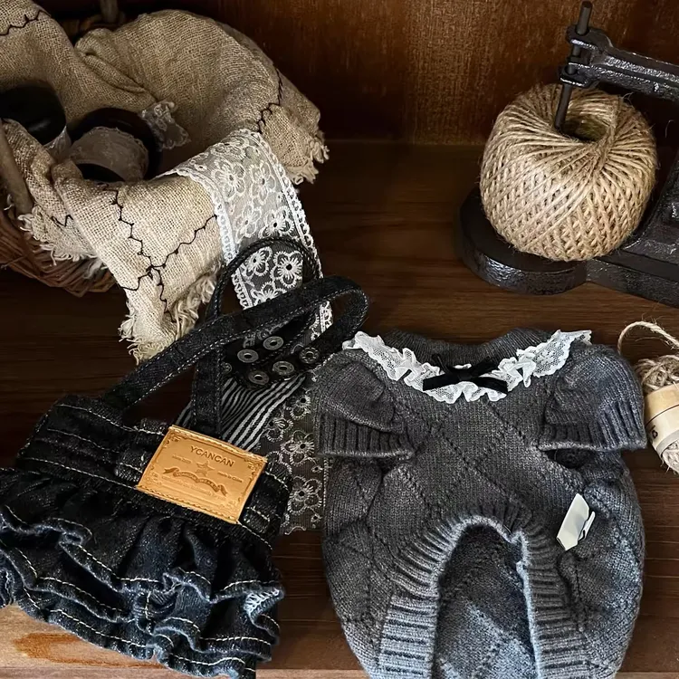 YCANCAN 秋冬新款背带裙黑色牛仔裙百褶裙马尔济斯衣服约克夏西施