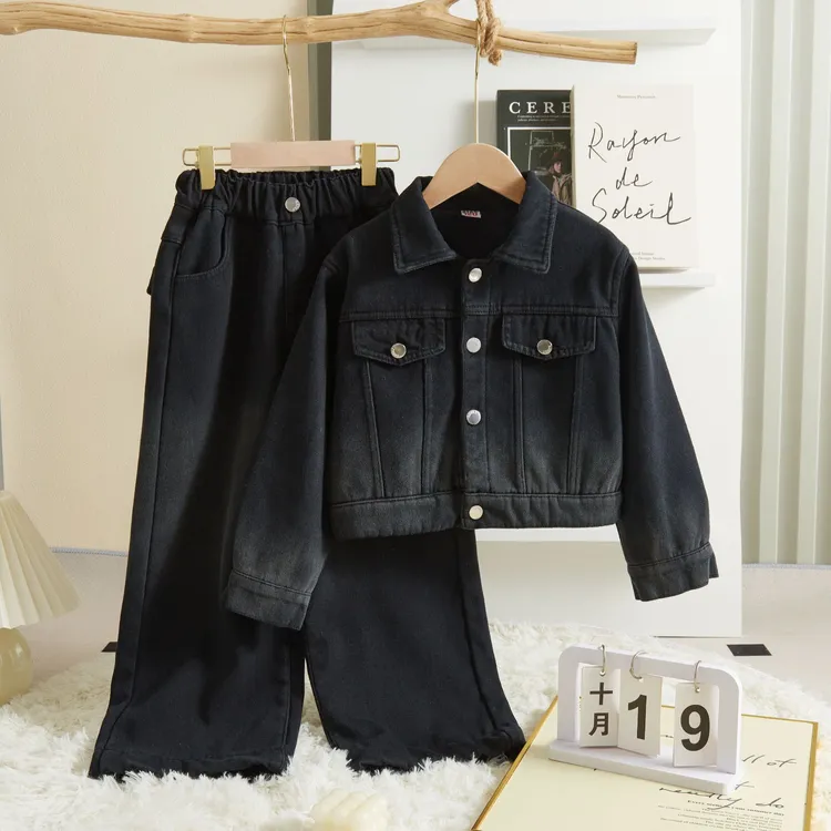 【专柜品质两件套】女童秋冬新款加绒加厚牛仔套装2024时尚百搭保暖