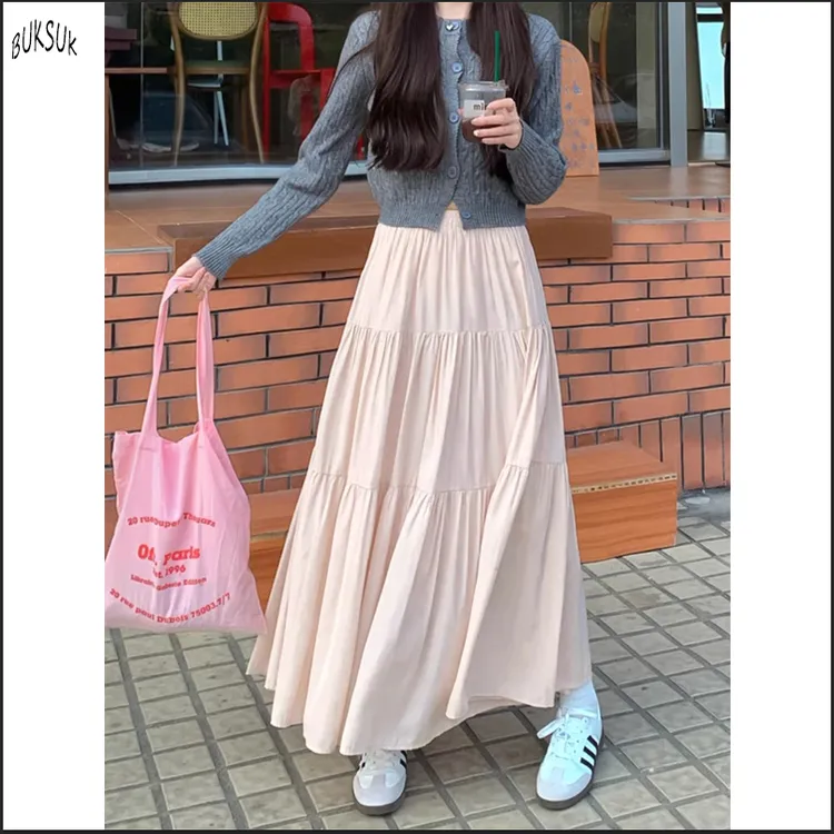 粉色高腰a字仙女半身裙女春季2024新款温柔风宽松伞裙中长款裙子
