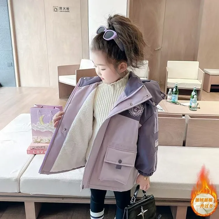 女童冬季库洛米加绒派克服女宝宝冬装棉衣外套棉服加厚保暖冲锋衣