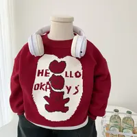 男童女童加绒卫衣秋冬2025新款洋气儿童红色喜庆卡通加绒套头上衣