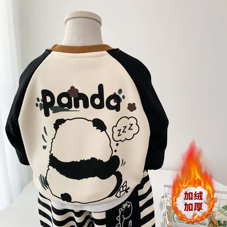 加绒/不加绒男童卫衣秋冬新款儿童一体绒卡通套头衫插肩袖上衣潮