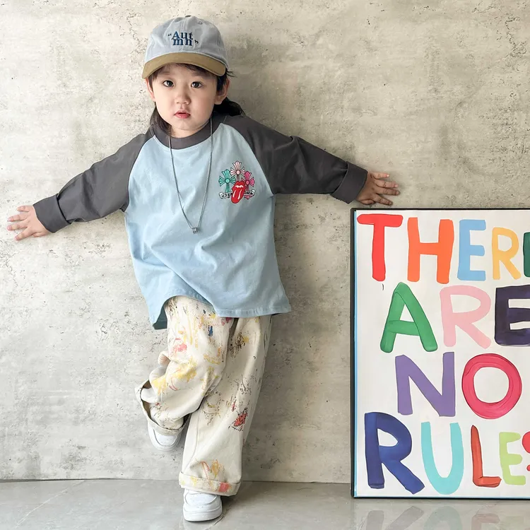 男女童纯棉长袖T恤2025秋款宝宝打底衫儿童上衣日系潮牌卡通拼色T