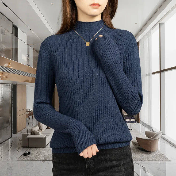 2025春秋加厚加绒打底半高领纯色时尚竖条纹保暖长袖上衣一体绒QG