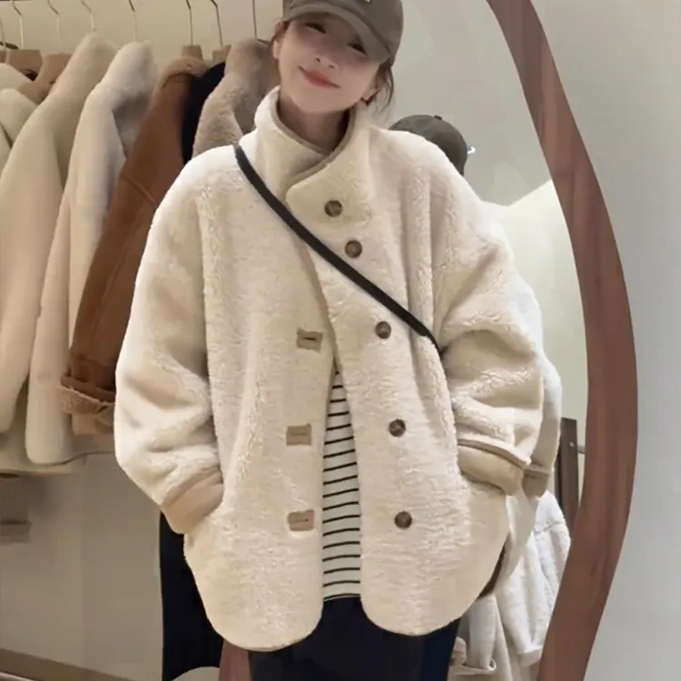 外套小香风短款时尚百搭宽松加厚秋冬皮毛一体韩版冬季外套