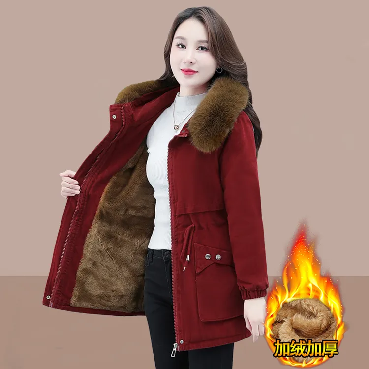 加绒加厚派克中长款棉服冬季2025新款女装宽松棉衣羊羔绒棉袄外套