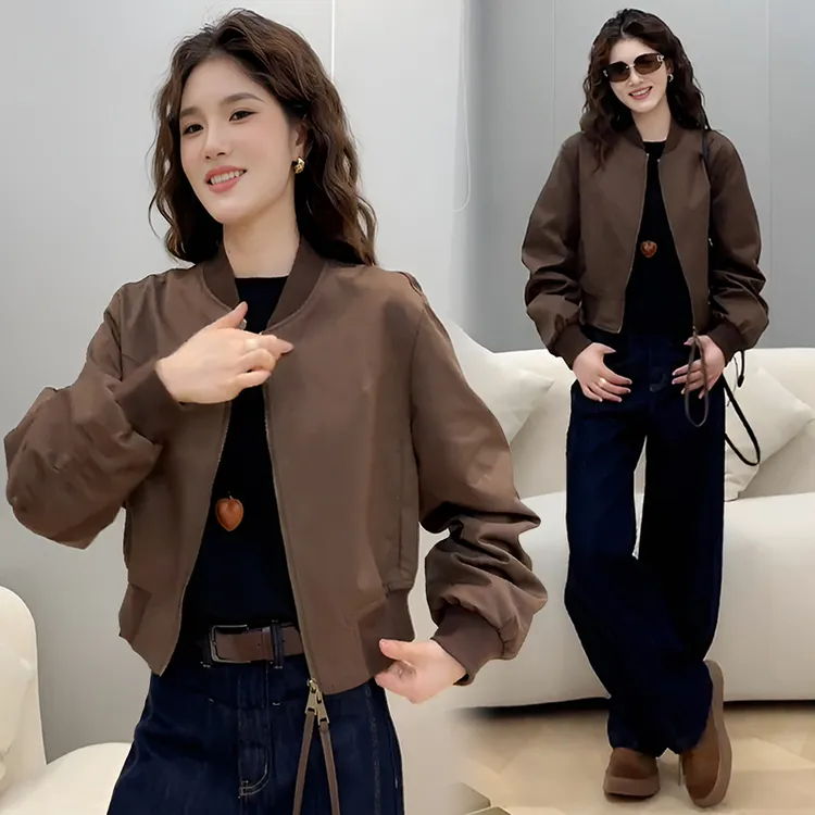 2024年早秋百搭休闲双拉链棒球短外套女小个子宽松休闲夹克上衣潮