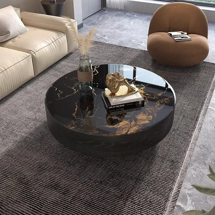 意式极简风圆形超晶石茶几家用小户型现代简约天然超晶石大气茶几