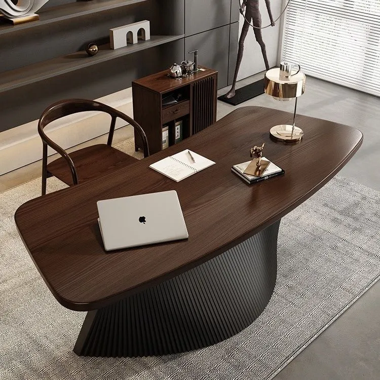 意式极简现代家用书桌老板办公桌异形设计师茶台写字台扇形书法桌