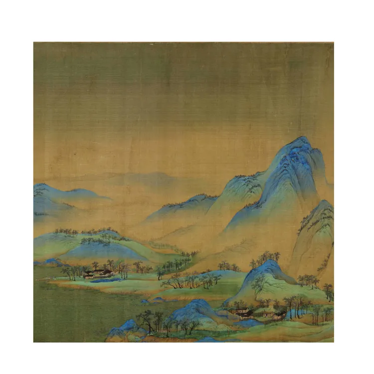 《千里江山图》局部三临摹材料包：白描、彩图、画框、小块绢、颜料、明胶