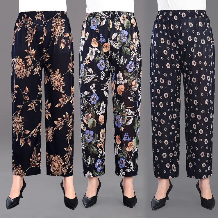 夏季轻薄透气舒适冰丝九分休闲裤直筒中老年妈妈裤 90穿到140斤